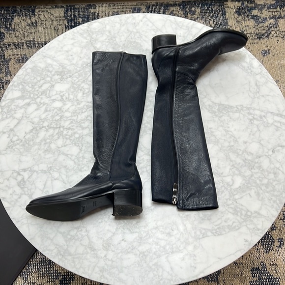 VC Signature Navy Stretch Leather Knee High Boots. 7 - Picture 3 of 10